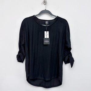 Bobeau Black 3/4 Sleeve Tie Sleeve Top